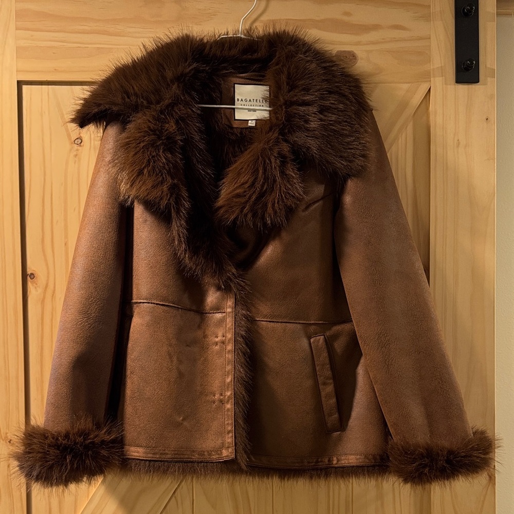 Bagatelle Brown Teddy Jacket with Faux Fur Trim